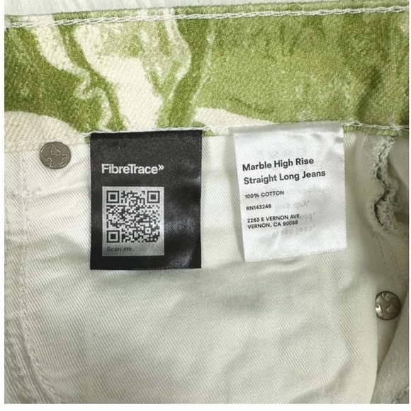 NWT Reformation Marble High Waisted Straight Leg Jeans Green Swirl 25 - Picture 5 of 6